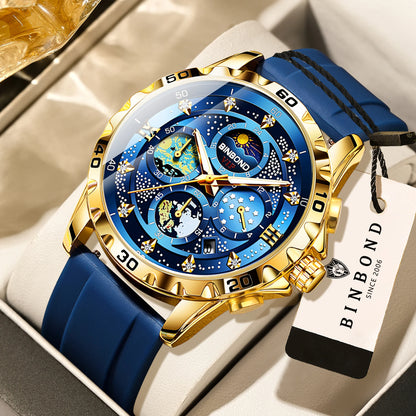 BINBOND Luxus Herrenuhr Blau – Wasserdichte Quarz Armbanduhr mit Chronograph & Datum