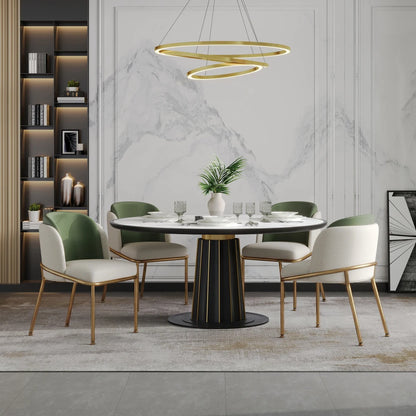 Esszimmerstuhl Beige-Grün – Modernes Polsterstuhl Set mit Samtbezug, Katzenkratzfestes Leder & Goldbeinen bis 150kg