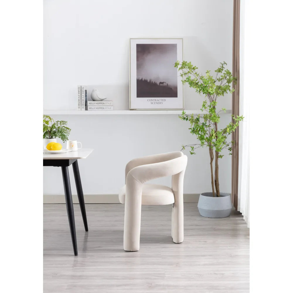 Esszimmerstuhl 2er Set Beige – Modernes Samt Polsterstuhl Set in Sesselform mit Massivholzgestell