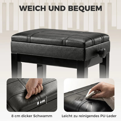 Ergonomische Klavierbank Höhenverstellbar mit Stauraum – Klavierhocker aus Holz mit Kunstleder
