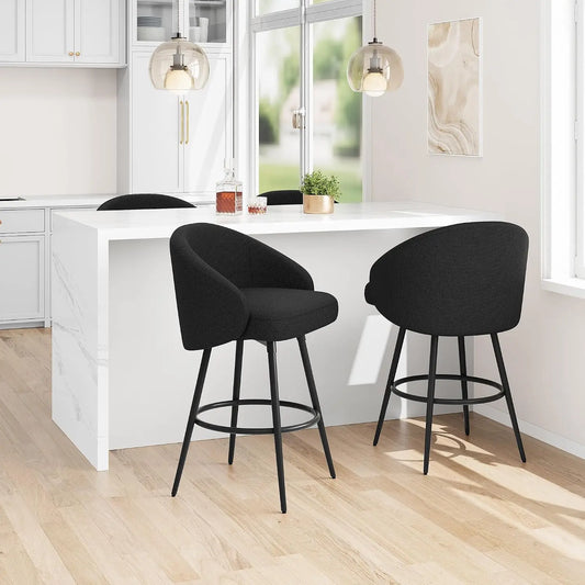 Barhocker 2er Set Drehbar 64.5cm – Polsterstuhl mit Rückenlehne & Fußstütze für Kücheninsel