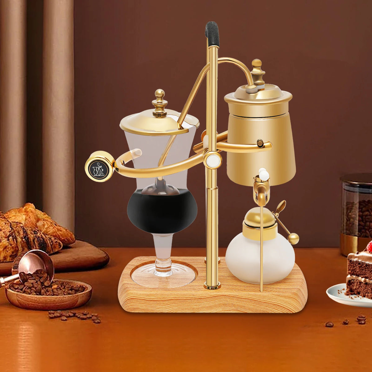 Belgische Siphon Kaffeemaschine Gold – Royale Belgische Kaffee-Siphon aus Edelstahl & Borosilikatglas
