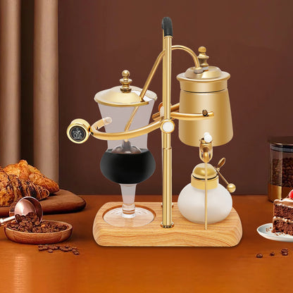 Belgische Siphon Kaffeemaschine Gold – Royale Belgische Kaffee-Siphon aus Edelstahl & Borosilikatglas