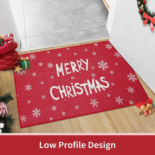 Weihnachten Fußmatte 50x80cm Waschbar – Roter Weihnachts-Abtreter für Eingang & Flur
