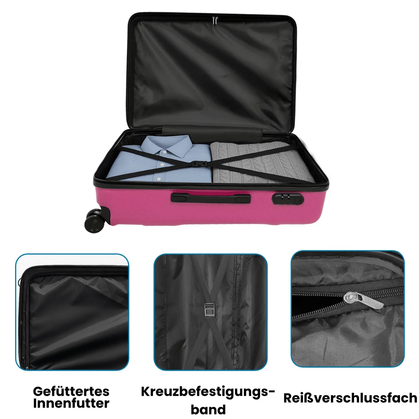 Kofferset 4-teilig Hartschale Schwarz – Koffer Set mit TSA Schloss & 360 Rollen fuer Familie & Reise