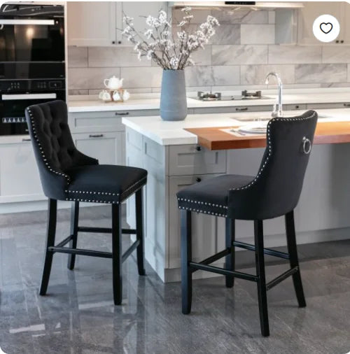 Moderne Samt Barhocker 2er Set mit Nietendekor – Elegante Tresenstühle aus Massivholz