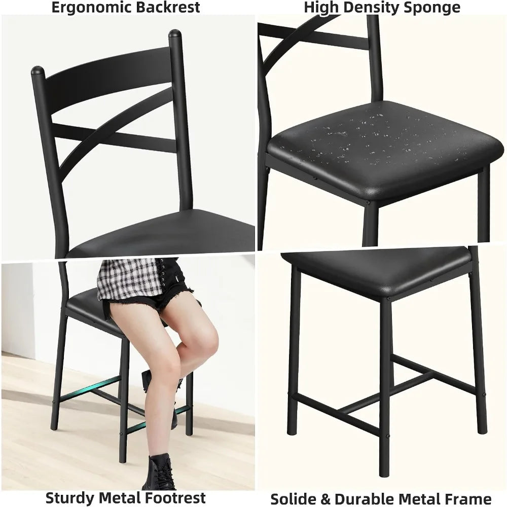 Kunstleder Barhocker 2er Set Schwarz – Moderne Tresenstühle 56cm mit Metallgestell
