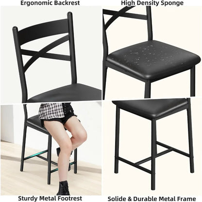 Kunstleder Barhocker 2er Set Schwarz – Moderne Tresenstühle 56cm mit Metallgestell