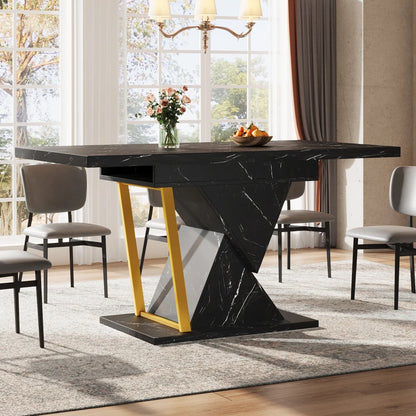 Ausziehbarer Esstisch Marmoroptik 110-140cm – Moderner Küchentisch aus Holz & Metall für 6 Personen