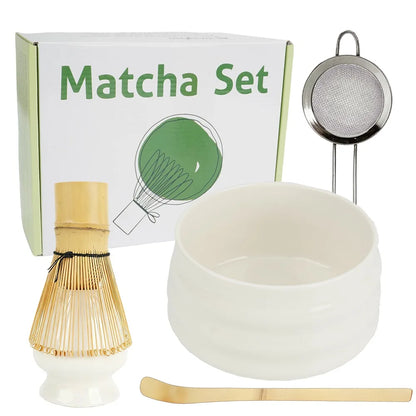 Matcha Set 5-teilig Keramik Grün – Traditionelles Matcha Tee Set mit Bambusbesen & Sieb