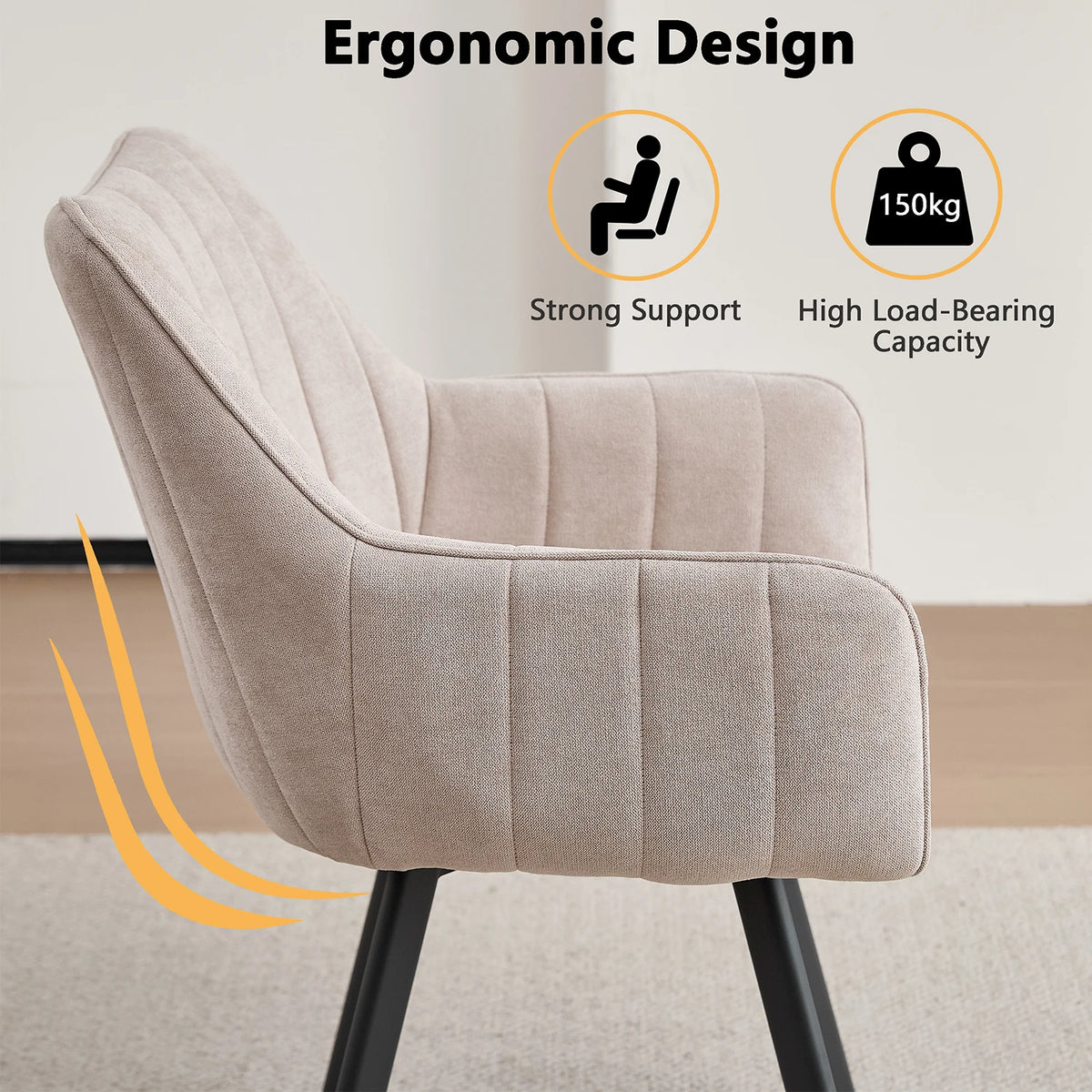 Drehbare Esszimmerstühle 2er Set Leinen – Moderne Polsterstühle mit Metalldesign & Ergo-Rückenlehne