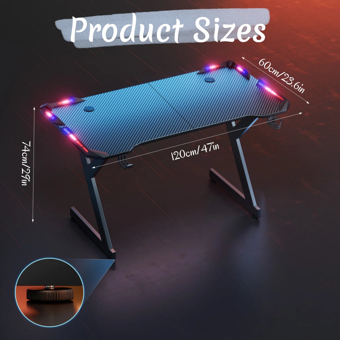 Gaming Schreibtisch LED Schwarz 120 cm – Ergonomischer PC Tisch mit Haken & Becherhalter