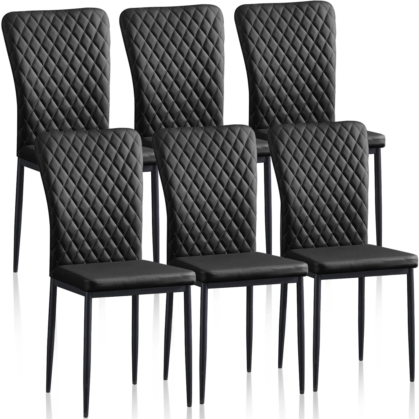 Esszimmerstuhl 6er Set Schwarz – Modernes Freischwinger Set aus PU Kunstleder mit Armlehnen & Metallgestell