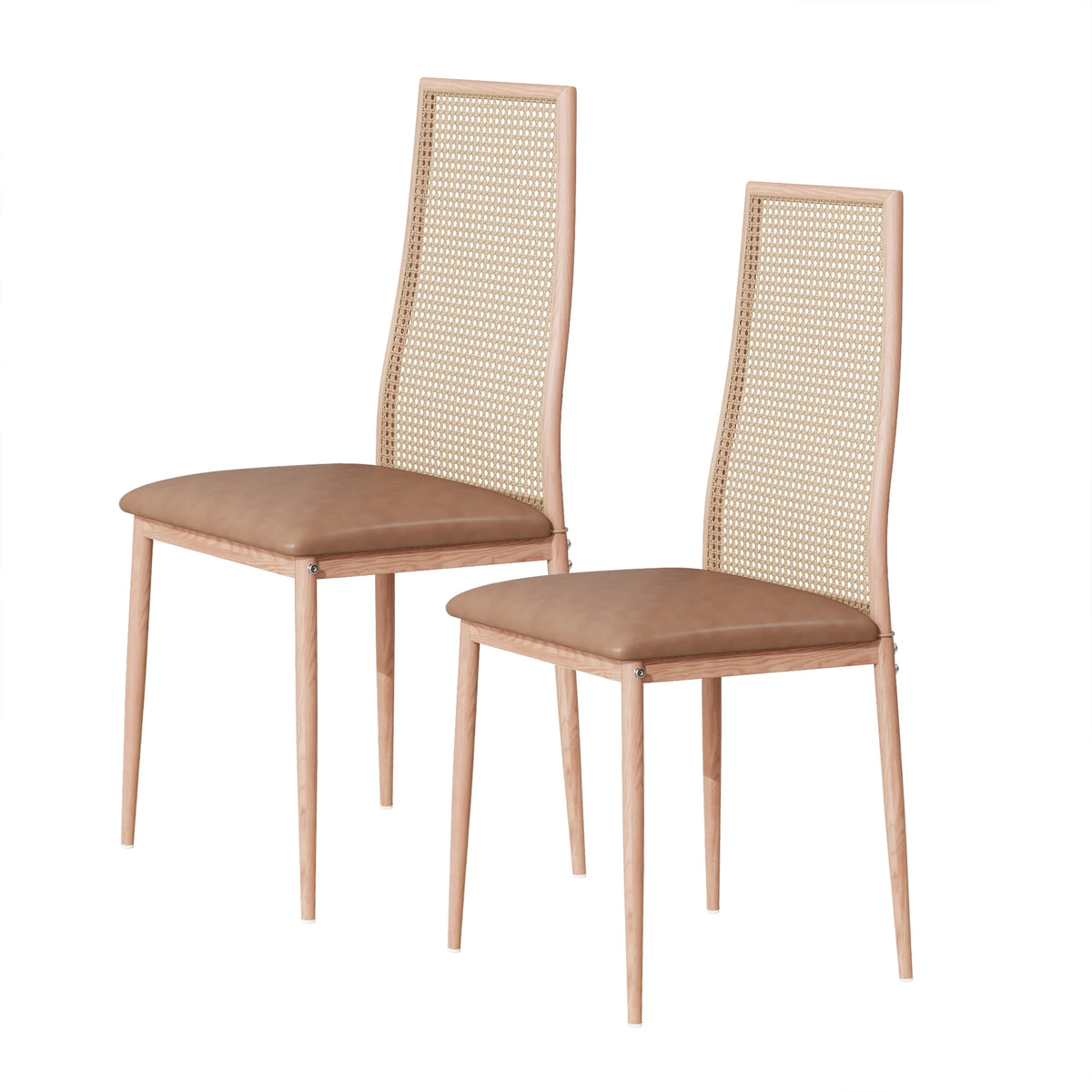Esszimmerstuhl 2er Set Rattan – Modernes Polsterstuhl Set im Landhausstil mit Metallbeinen bis 150kg