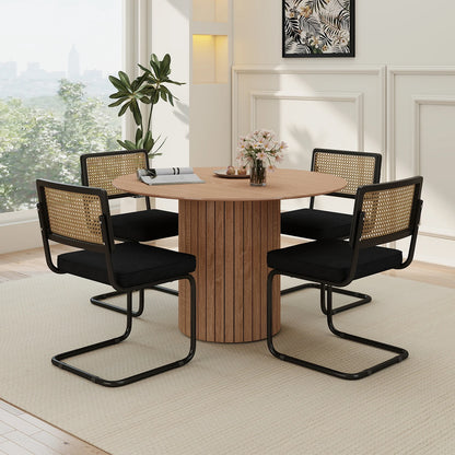 Freischwinger 2er Set Modern – Polsterstuhl Set aus Teddy-Samt & Rattan-Rueckenlehne mit Metallgestell