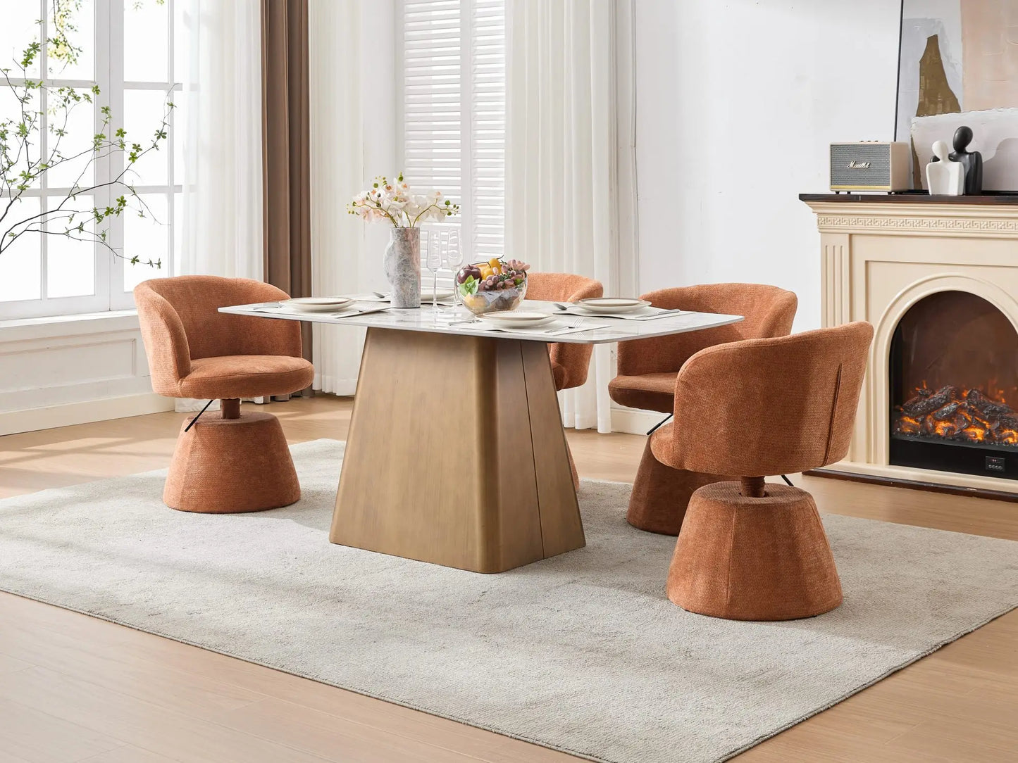 Ergonomischer Drehstuhl Chenille Höhenverstellung – Moderner Polstersessel mit Metalffuss