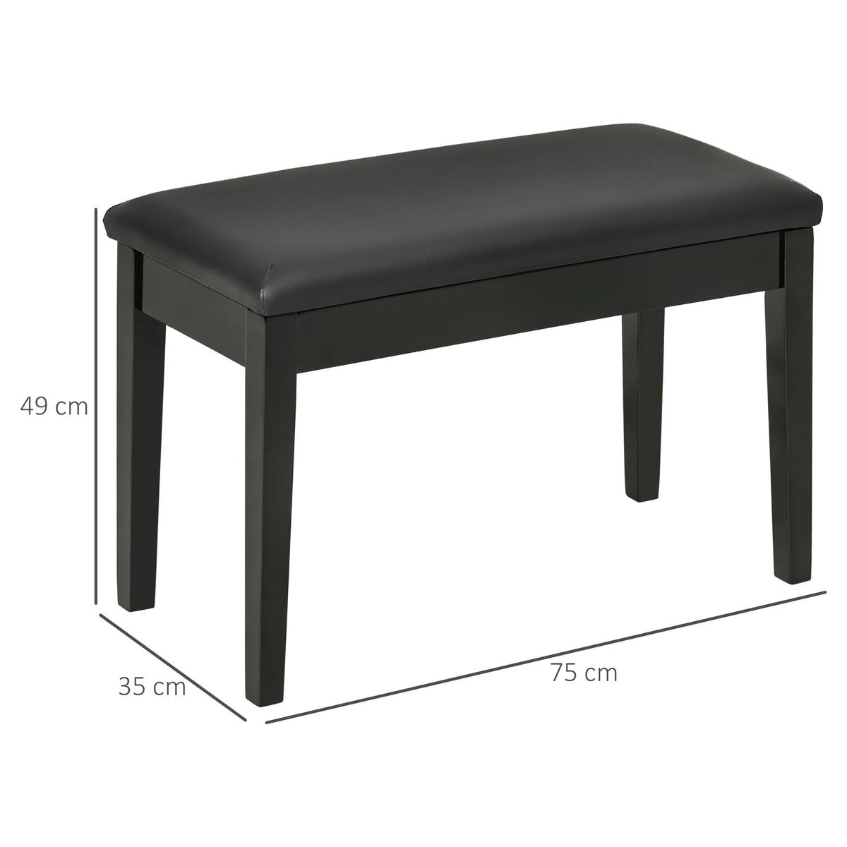 Klassische Klavierbank Hochglanz Schwarz – Massivholz Pianohocker mit Kunstleder-Polster