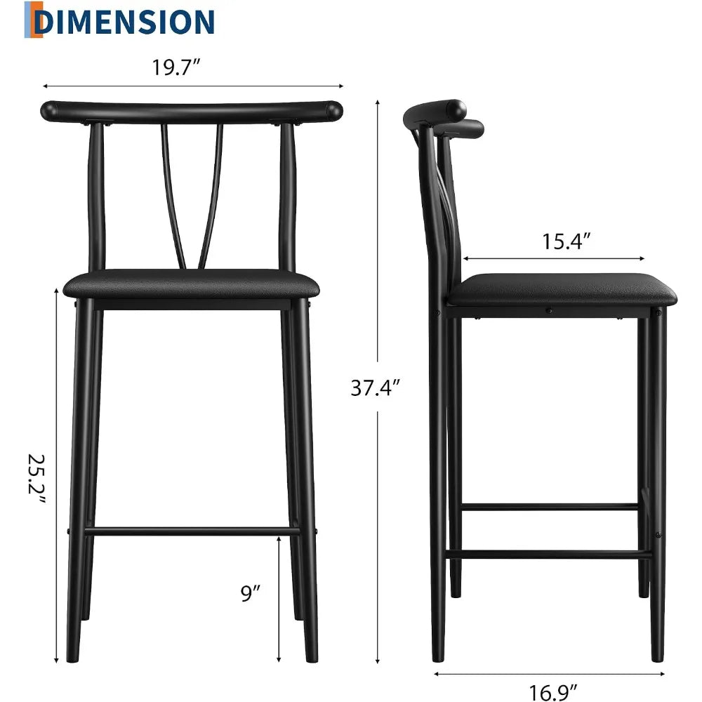 Barhocker 2er Set Schwarz – Moderne Tresenstuehle aus Kunstleder mit Metallgestell & Fussstütze fuer Kueche & Bar