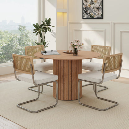 Freischwinger Esszimmerstühle 2er Set Rattan Samt – Moderne Küchenstühle mit Metallgestell