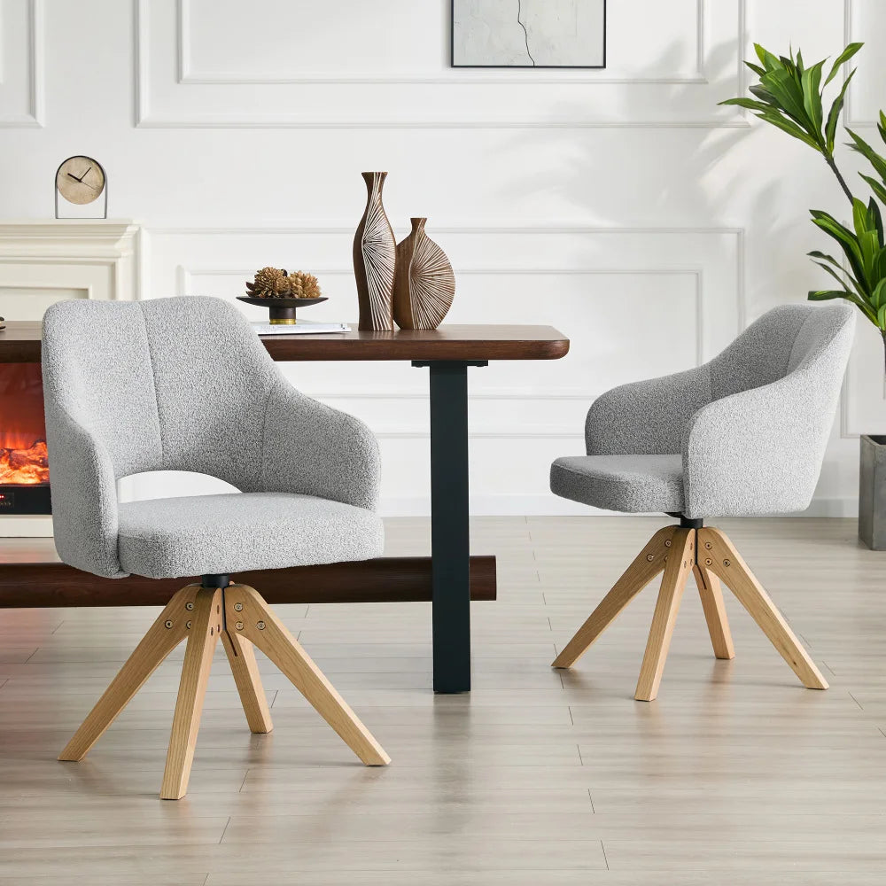 Drehbare Esszimmerstühle 2er Set Beige – Polsterstühle mit Massivholzbeinen & 360° Funktion