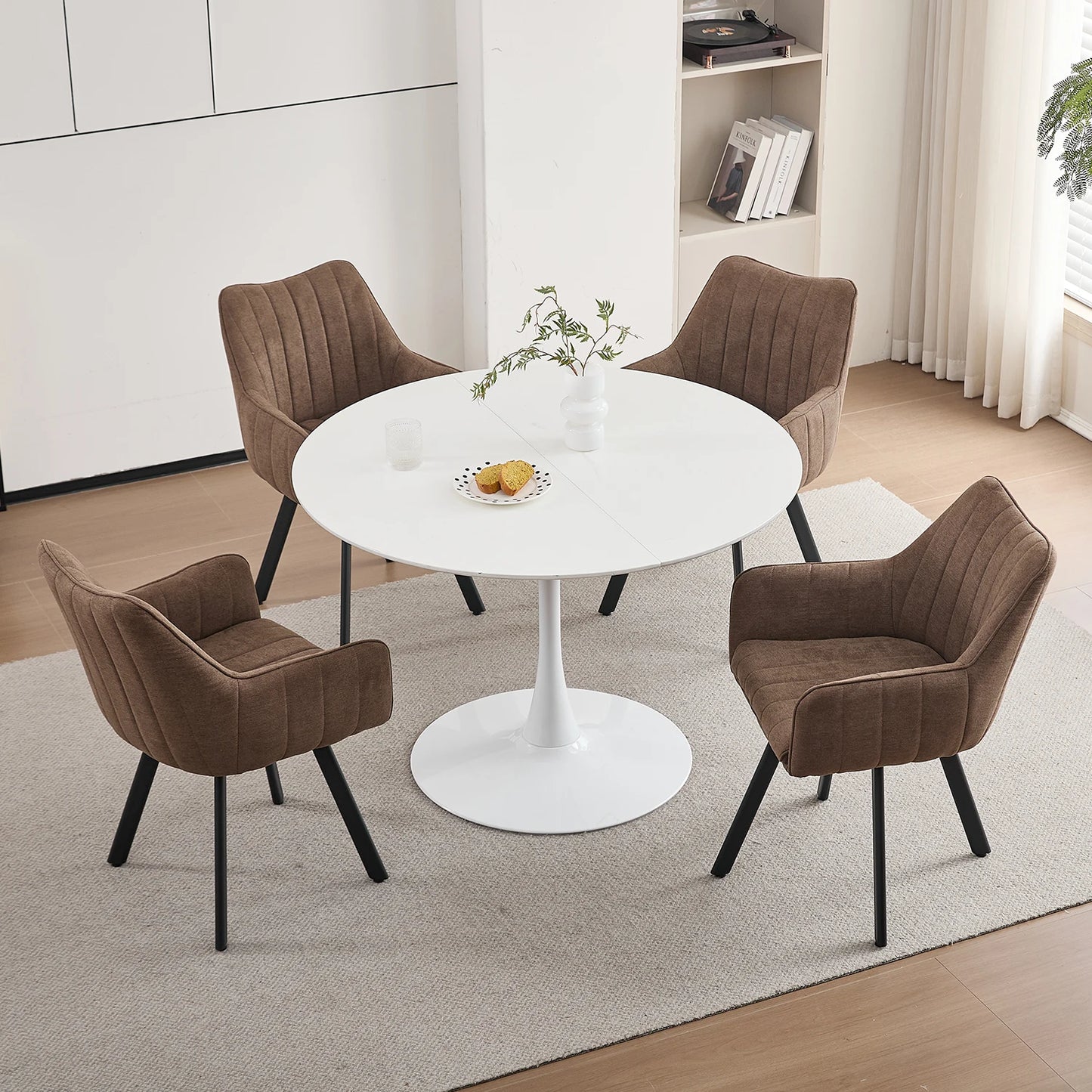 Drehbare Esszimmerstühle 2er Set Leinen – Moderne Polsterstühle mit Metalldesign & Ergo-Rückenlehne