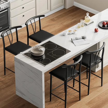 Moderne Barhocker 2er Set gepolstert mit Rückenlehne – Küchenstuhl Metall 63cm Sitzhöhe