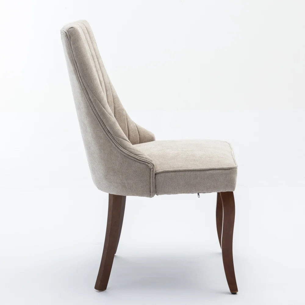 Esszimmerstuhl 2er Set Beige – Modernes Polsterstuhl Set aus Samt mit Nietenverzierung, Knopfung & Holzbeinen bis 127kg