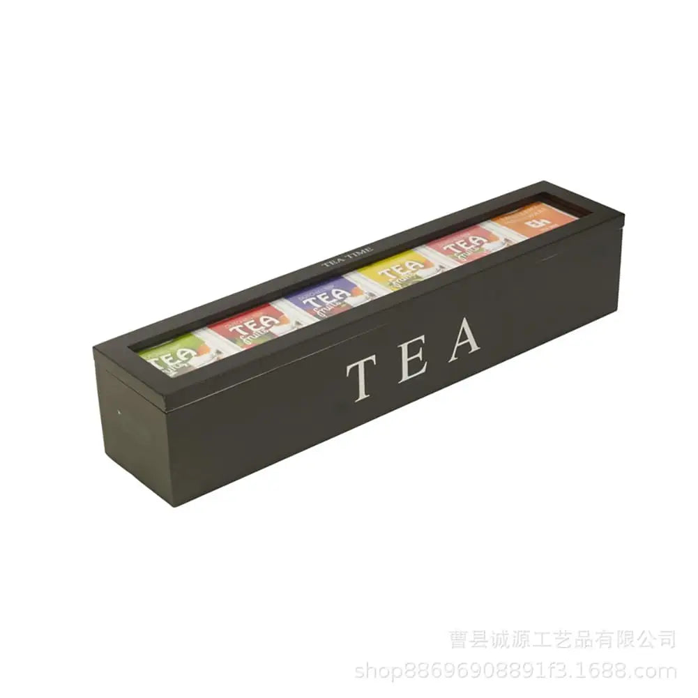 Tee-Organizer aus Holz mit Glasdeckel – Elegante Tee-Aufbewahrungsbox mit 6 Fächern
