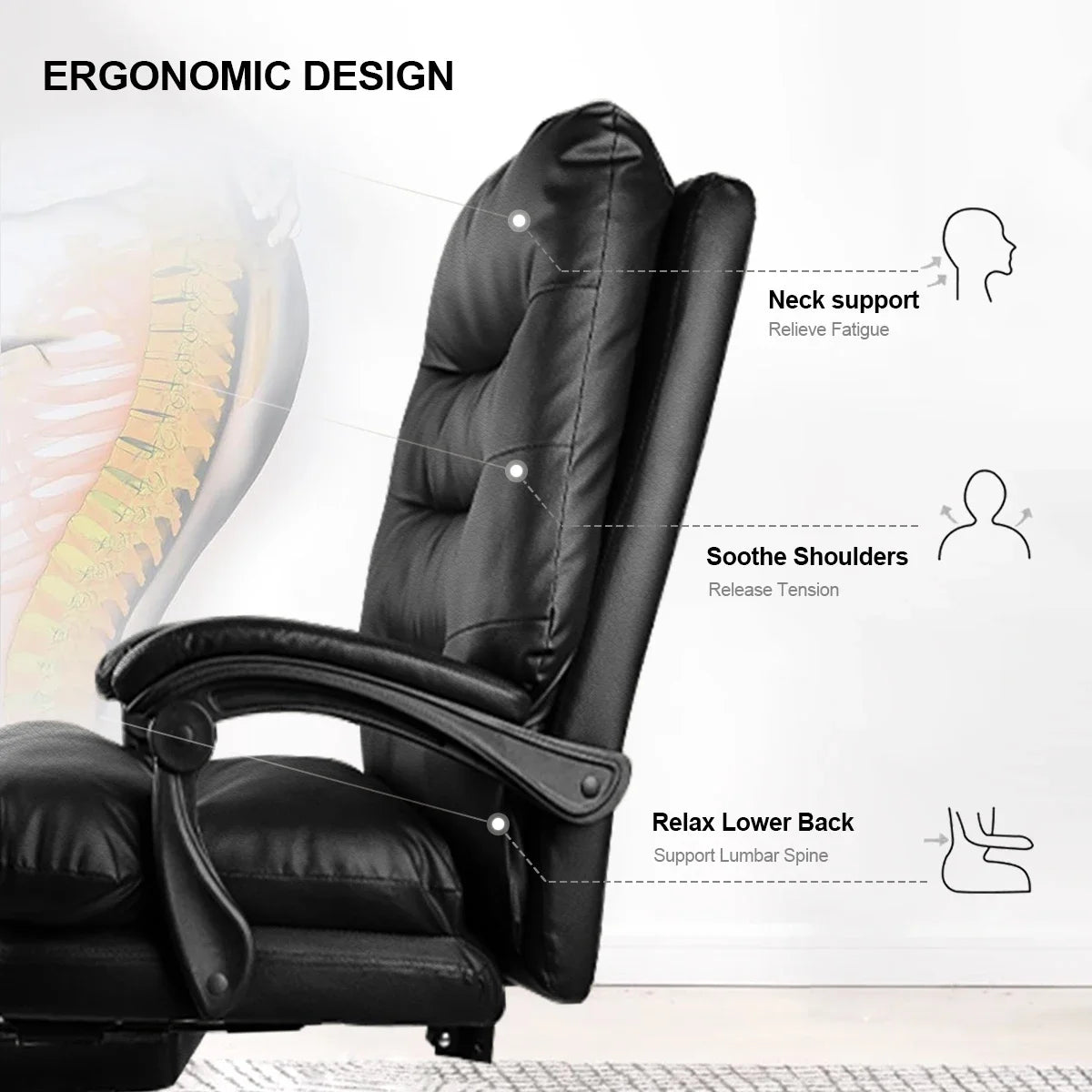 Buerostuhl Ergonomisch Schwarz – Netz Drehstuhl mit Fussstütze & Verstellbarer Lendenstuetze fuer Schreibtisch & Homeoffice