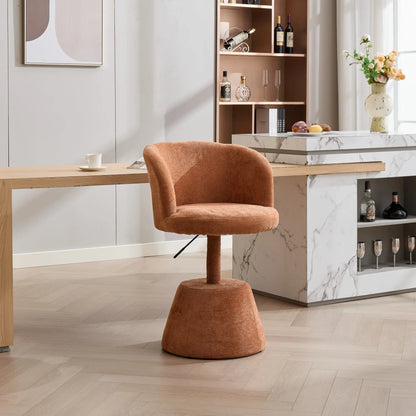 Barhocker Schwungvoll Beige – Moderner Chenille Polsterstuhl Höhenverstellbar & 360 Grad Drehbar mit Metallfuß