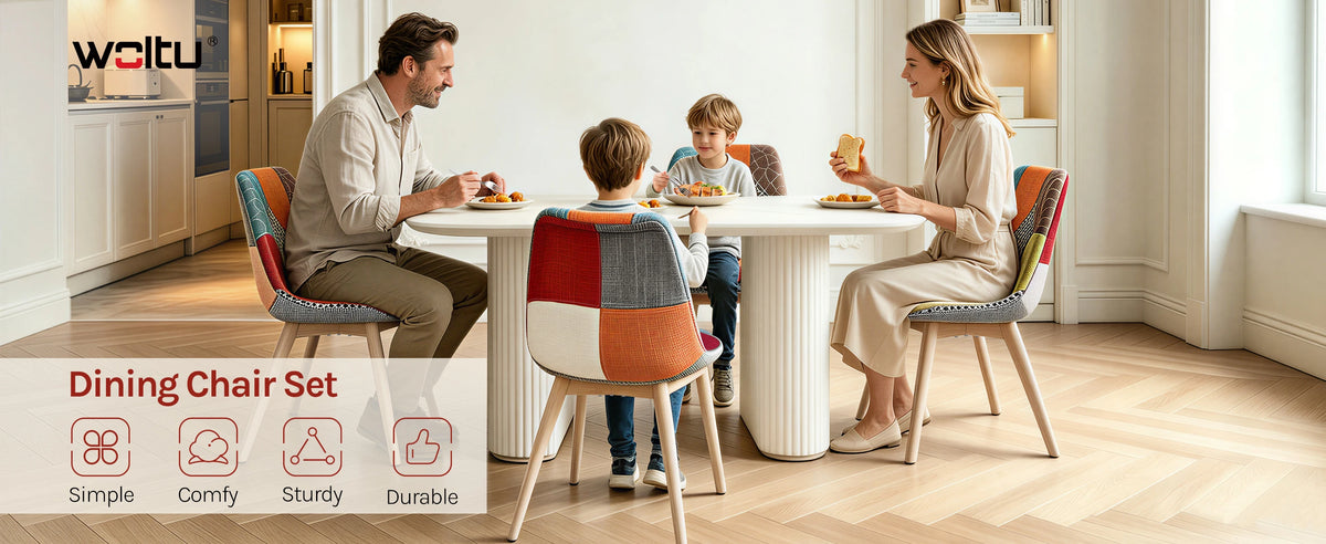 Esszimmerstuhl 4er Set Patchwork – Modernes Skandi Polsterstuhl Set mit Massivholzbeinen bis 150kg