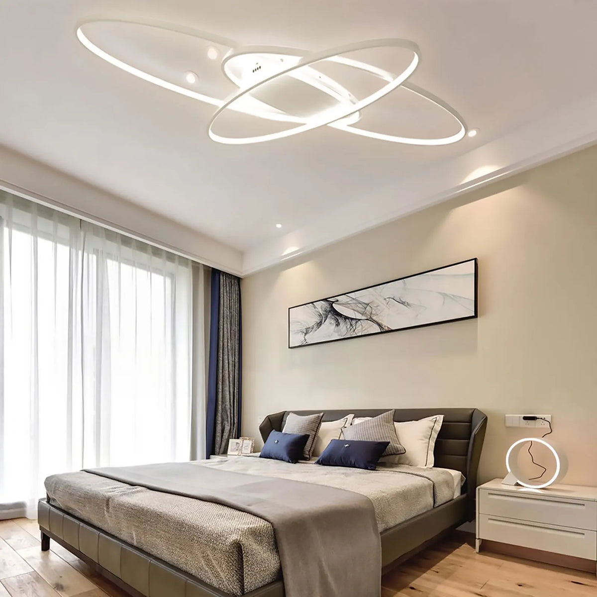 LED Deckenleuchte Schwarz Dimmbar 95 cm – Moderne Designer Lampe mit Fernbedienung