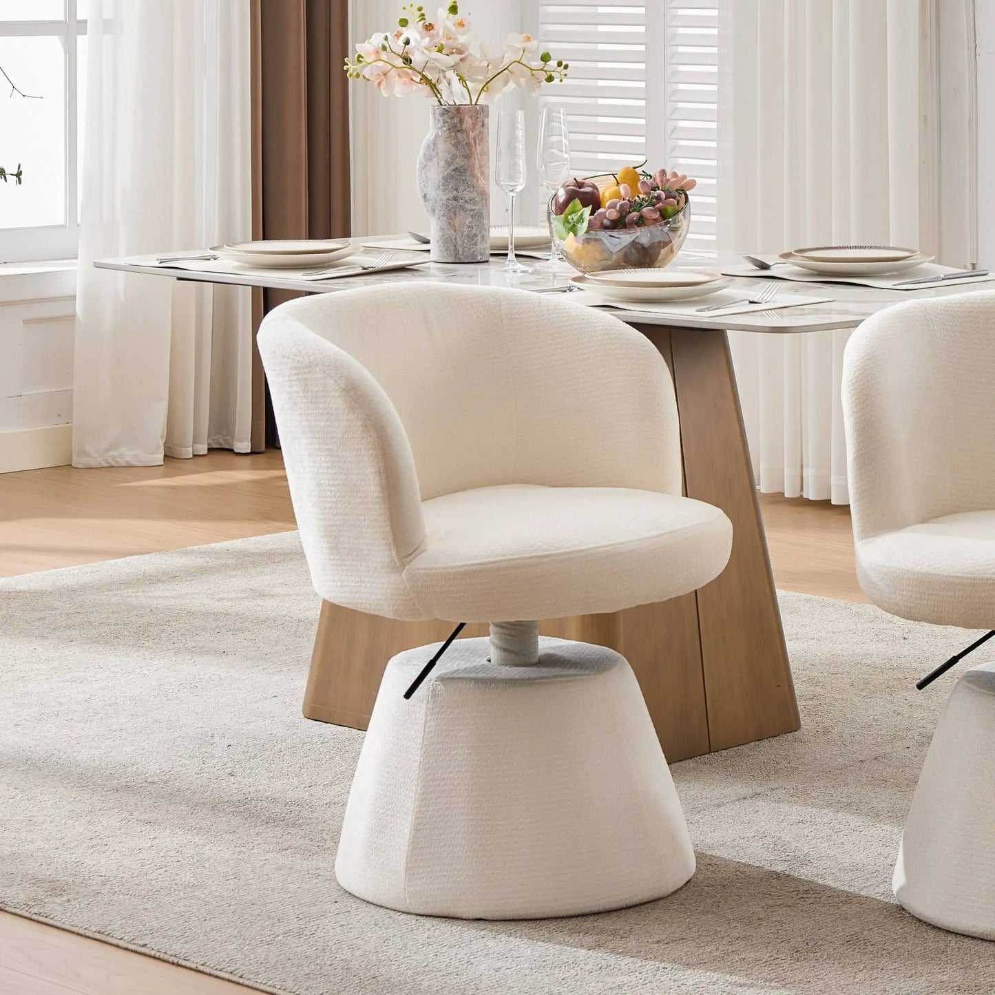 Barhocker Schwungvoll Beige – Moderner Chenille Polsterstuhl Höhenverstellbar & 360 Grad Drehbar mit Metallfuß