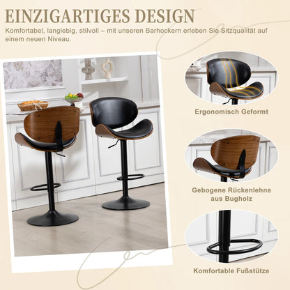 Barhocker 2er Set Formholz Schwarz – Premium Tresenstühle Höhenverstellbar & 360° Drehbar