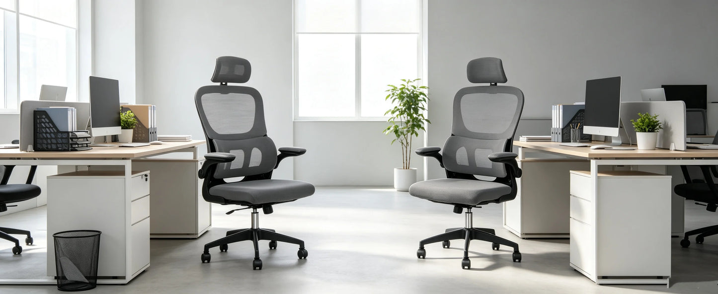 Bürostuhl Ergonomisch mit Netzbespannung – Drehstuhl Höhenverstellbar mit Armlehnen & Kopfstütze