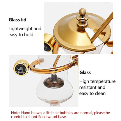 Belgische Siphon Kaffeemaschine Gold – Royale Belgische Kaffee-Siphon aus Edelstahl & Borosilikatglas