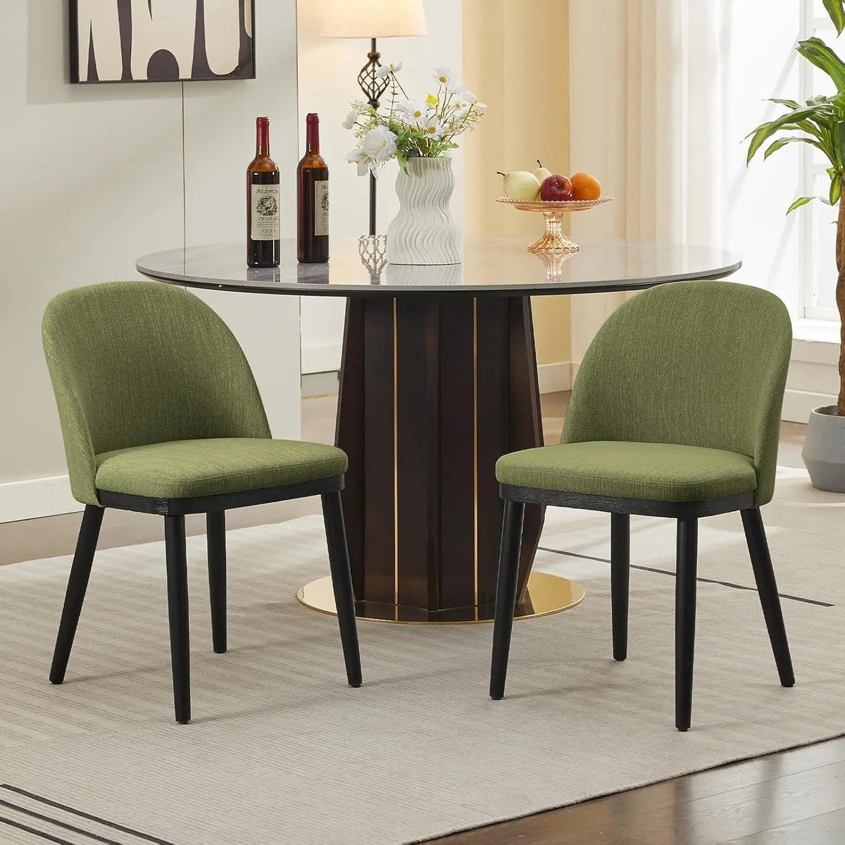 Barhocker 2er Set Beige mit Hoher Rückenlehne – Elegante Gepolsterte Esstischstühle Stoff