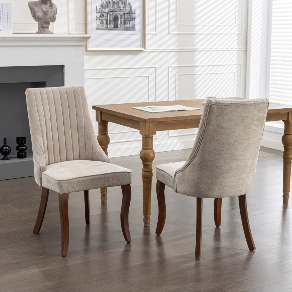 Esszimmerstuhl 2er Set Beige – Modernes Polsterstuhl Set aus Samt mit Nietenverzierung, Knopfung & Holzbeinen bis 127kg