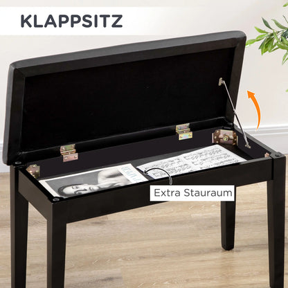 Klassische Klavierbank Hochglanz Schwarz – Massivholz Pianohocker mit Kunstleder-Polster