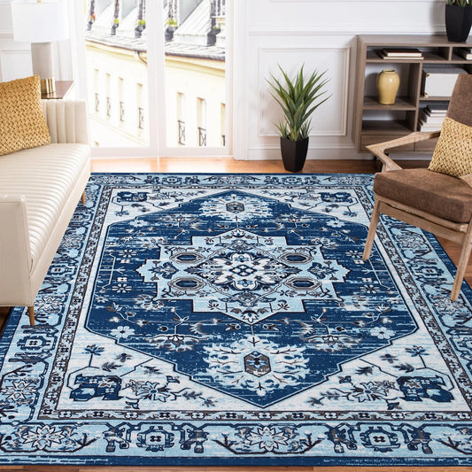 Boho Orient Teppich 120x170cm Waschbar – Geometrischer Kurzflor Teppich für Wohnzimmer