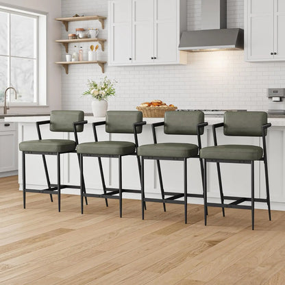 Barhocker 2er Set Salbeigrün mit Armlehne & Rückenlehne – Moderne Kunstleder Tresenstühle 68cm