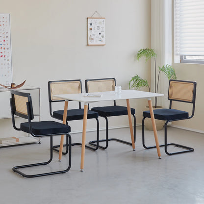Freischwinger 2er Set Modern – Polsterstuhl Set aus Teddy-Samt & Rattan-Rueckenlehne mit Metallgestell