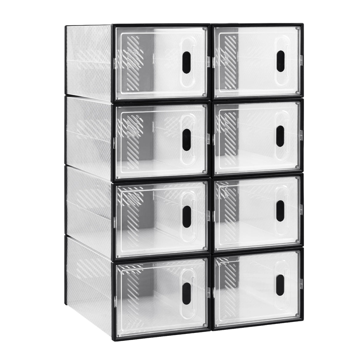 Schuhboxen Transparent Stapelbar 8er Set – Kunststoff Schuhregal mit Fronttür