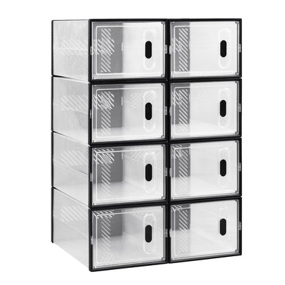 Schuhboxen Transparent Stapelbar 8er Set – Kunststoff Schuhregal mit Fronttür