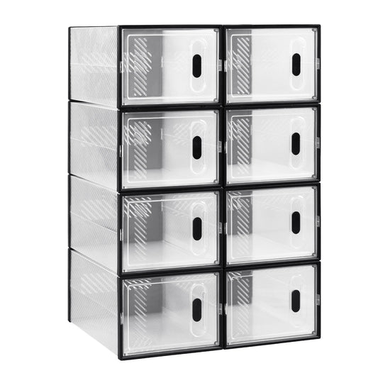 Schuhboxen Transparent Stapelbar 8er Set – Kunststoff Schuhregal mit Fronttür