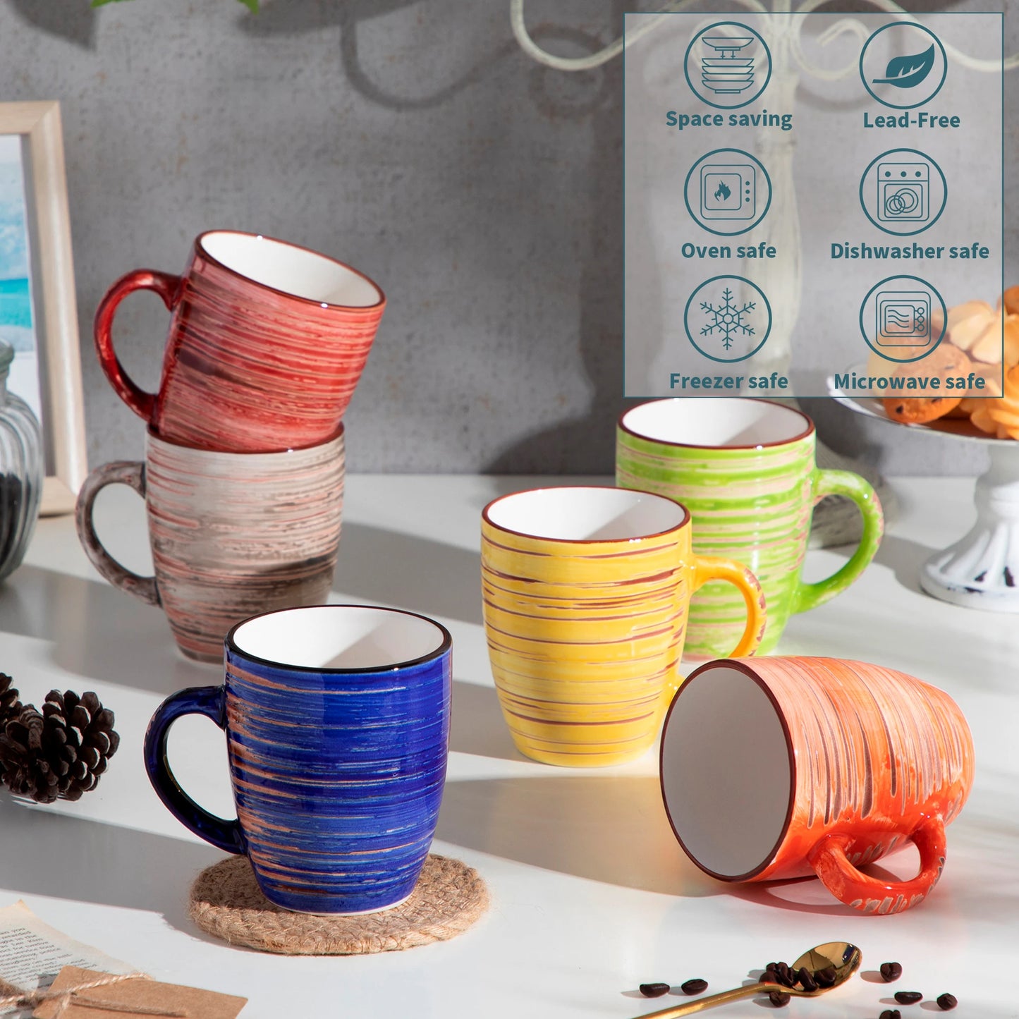 Keramik Tassen Set mit Untertassen 240ml 4er Set – Elegante Kaffeetassen im Vintage Design
