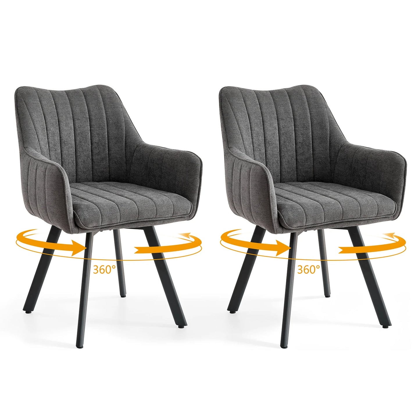 Drehbare Esszimmerstühle 2er Set Leinen – Moderne Polsterstühle mit Metalldesign & Ergo-Rückenlehne