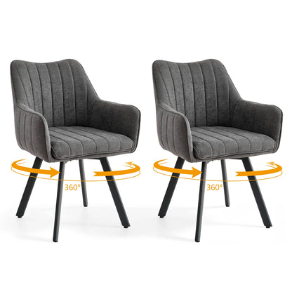 Drehbare Esszimmerstühle 2er Set Leinen – Moderne Polsterstühle mit Metalldesign & Ergo-Rückenlehne