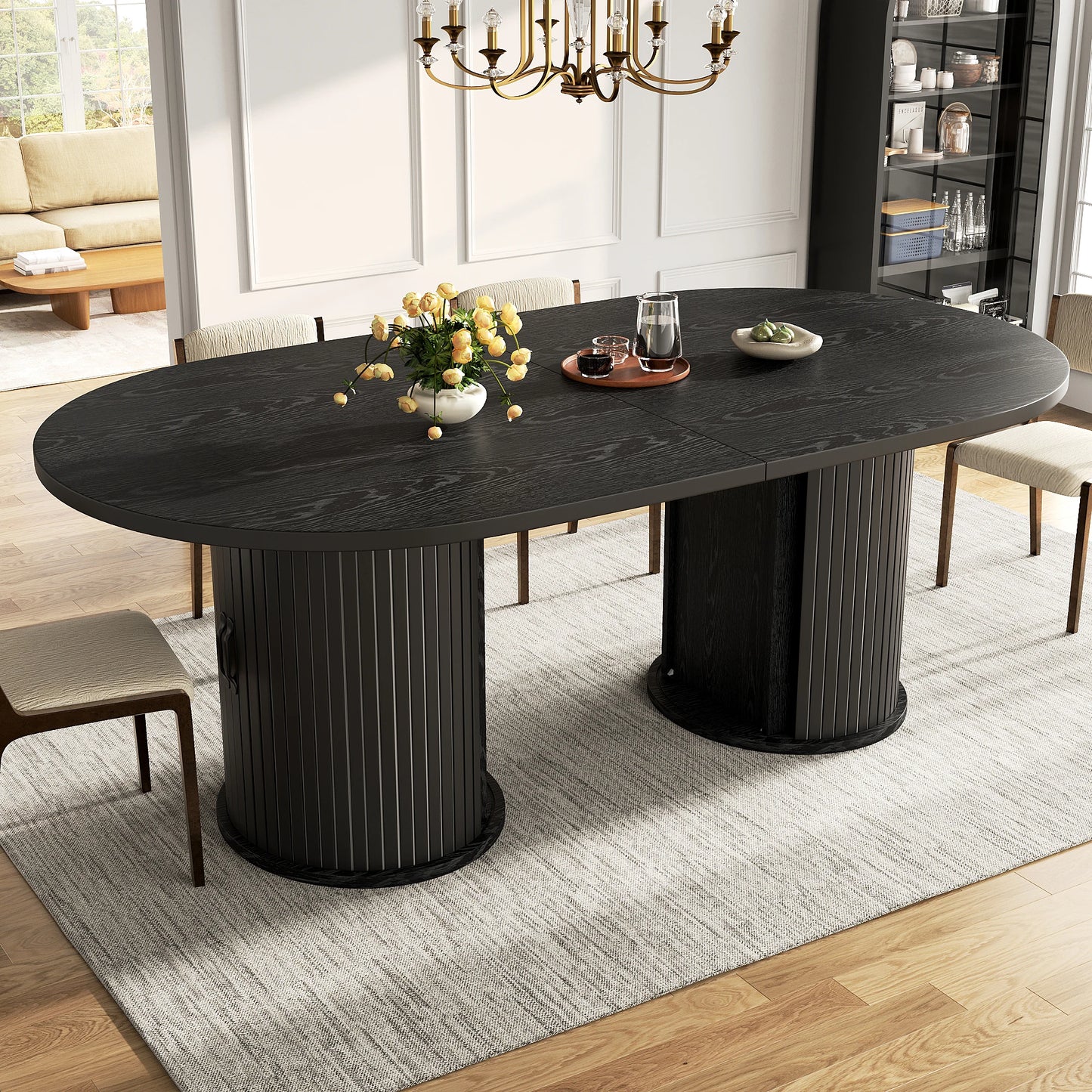 Ausziehbarer Esstisch Metallgestell Schwarz – Moderner Multifunktionstisch mit Staufach