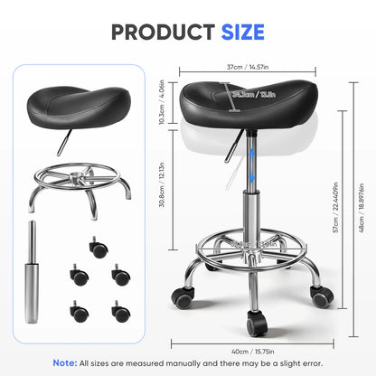 Ergonomischer Rollhocker Höhenverstellbar – Drehbarer Arbeitshocker Kunstleder für Praxis & Homeoffice